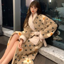 Women s Robe Women Print Mid calf Robes Design Winter Warm Thick Korean Style Homewear Lounge Casual Feminino Fashion Loose Bathrobe 230112