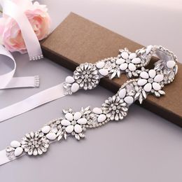 Wedding Sashes TRiXY S431 Flora Rhinestone Belts For Bridal Dresses Thin Belt Girls Elegant Beaded Sash