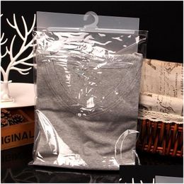 Storage Bags Transparent Waterproof Pvc Cloth Bag With Hanger Plastic Packaging Button Seal Clothes Scarves Hook Wholesale Lx1095 Dr Dhac1