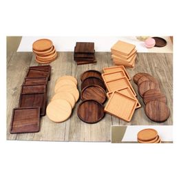 Mats Pads 100Pcs/Lot 8.8Cm Beech Walnut Wood Coasters Wooden Cup Coffee Tea Drinking Teapot Drink Coaster Sn1139 Drop Delivery Hom Dhfhx