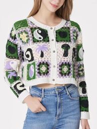 Women's Blouses Jastie Retro Patchwork Embroidered Cardigan Jacket Women V-Neck Long Sleeve Knitted Top Blusas Mujer De Moda 2023 Spring