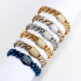 Link Bracelets Chain Zircon Cuban Bracelet For Men Women 316L Stainless Steel Bangles Multiple Color Jewelry Fashion Accessories