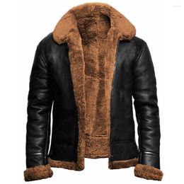 Men's Jackets Men Fleece Overcoat Winter Warm Outdoor Coat Bomber Fur Thick Jacket Retro Outerwear Trench PU Leather A50