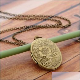 Pendant Necklaces Fashion Jewelry Vintage Carved Flowers Openable Locket Po Box Necklace Sweater Drop Delivery Pendants Dhime