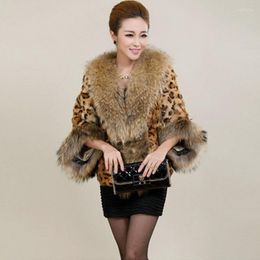 Women's Fur Faux Coat Autumn Winter Fashion Female Leopard Print Big Collar Imitation Shawl Short 6XL Overcoat XF883