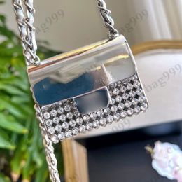 Designer Mini Shimmer Diamond Flap Bags Classic Silver Diamante Metal Lipstick Case Hardware Chain Coins Purse Wallets Luxury Dinner Shiny55