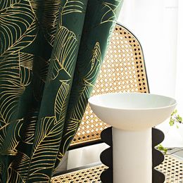 Curtain American Gold Leave For Living Room Dark Green Drape Half Door Kitchen Window Bedroom Partition Blinds S048#D