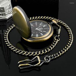 Pocket Watches 2023 Retro Retro Bronze Men Gentleman Gift Quartz Watch With Chain Pingente Relógio Roman Numbers Gifts