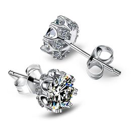 Stud Earrings Simple Crown Snowflake Cubic Zirconia Hip Hop Luxury Geometry Silver Colour For Women Jewellery Party