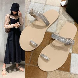 Slippers Ins High-Profile Figure 2023 Summer Bow Rhinestone Beach Flip-Flops Flat