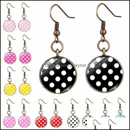 Dangle Chandelier White Polka Dot Long Earring Bright Candy Colour Round Dots Pattern Crystal Gem European Korean Style Earrings Fo Otbcn