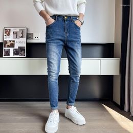 Jeans da uomo 2023 Autunno Inverno uomo Vintage blu tinta unita elastico classico uomo moda slim pantaloni in denim maschio 28-34