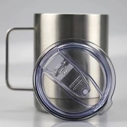 12oz Silver Coffee Mug Cup with Handle Stainless Steel Travel Tumblers Double Wall Vacuum Insulated Tumbler with lids 001