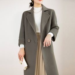 Women's Wool Blends Fashion Casual Cashmere Coat British Style Woollen Women Solid Colour Straight Office Lady Overcoat Turn Down Collar 230112