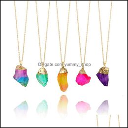 Pendant Necklaces Fashion Colorf Brazilian Irregar Natural Stone Quartz Crystal Necklace For Women Gold Chain Jewellery Drop Delivery P Ottiw