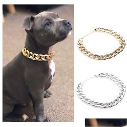 Dog Collars Leashes Gold Plated For Dogs Snake Chain Big Fashion Jewelry Accessories Pitbl Pugs Pinch Collar Plastic 10Edog Drop D Dhvxl