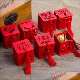 Gift Wrap Chinese Style Vintage Novelty Red Square Wooden Love Wedding Candy Boxes Party Favours Sugar Supply Lx0434 Drop Delivery Ho Dhu1N