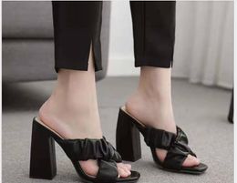 Sandals Fashion Sexy Pleated Ladies Slippers Summer Party High Heels Shoes Gladiator Slides Women Black