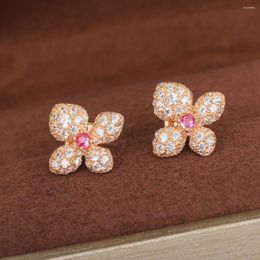 Backs Earrings 2023 Brand Pure 925 Sterling Silver Jewellery Rose Flower Luxury Design Wedding Quality Party 4 Leaf Clover