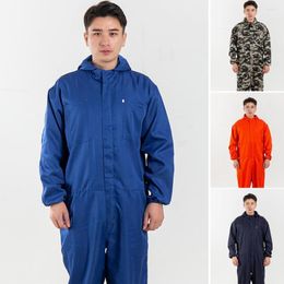 Men's Tracksuits Car Jumpsuit Work Breathable Uniform Waterproof Cuff With Multiple-Pockets Workshop Elastic Repair Sweat-absorbing Hat