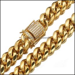 Chains 618Mm Wide Stainless Steel Cuban Miami Necklaces Cz Zircon Box Lock Big Heavy Gold Chain Hiphop Jewelry 436 Q2 Drop Delivery P Dhr2Q