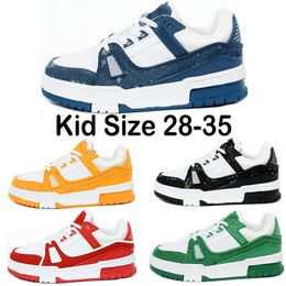 مصمم حذاء رياضة Kids Virgil Trainer أحذية عارضة جلود الجلود Abloh أبيض أخضر حمراء اللون الأزرق الأزرق تراكب منصة منخفضة أحذية رياضية الحجم 28-35