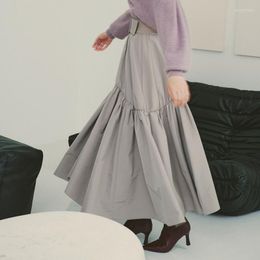 Skirts 2023 Autumn Winter Women Jupes Japanese Design High Waist Sashes Pleated Mujer Faldas Swing Irregular Puffy