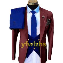 Custom-made Groom Tuxedos One Button blossom Men Suits Notch Lapel Groomsmen Wedding/Prom/Dinner Man Blazer Jacket Pants Tie Vest M231