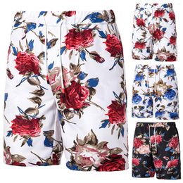 Men's Shorts Men's Casual Hawaiian Summer Elastic Waist With Pockets Drawstring Flower Printed Quick Dry Beach Short Pants