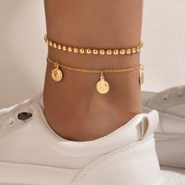 Anklets Fashion Simple And Versatile Avatar Round Pendant Niche Design Personality Geometric Street S Lady Temperament Anklet