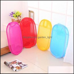 Storage Baskets Foldable Mesh Laundry Basket Pop Up Dirty Clothes Washing Bin Hamper Bag Organiser Home Supplies Dbc Drop Delivery G Dhpzx