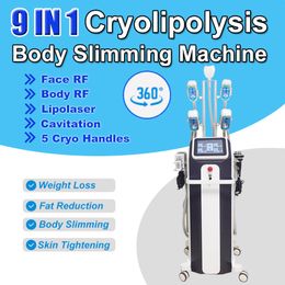 9 IN 1 Cryo Slimming Machine Fat Freeze Weight Loss Cryolipolysis Cavitation Lipolaser RF 650nm Anti Cellulite Skin Tighten Facial Lift Device Salon Home Use