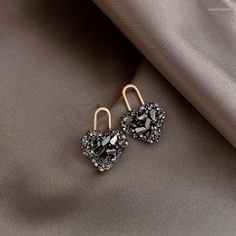 Stud Earrings Classic Fashion Black Crystal Heart-shaped For Woman Exquisite Korean Dress Accessories Anniversary Gifts