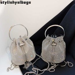 Shoulder Bags Luxury Handbags For Women 2022 Designer Vintage Metal Handmade Rhinestone Bucket Bag Shoulder Bag Evening Bags Clutch Purse 011323H