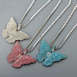 Pendant Necklaces Design Cuban Colorful Crystal Out Big Butterfly Neck Jewelry Classic Gold Silver Color Tennis Chain Punk Choker Necklace