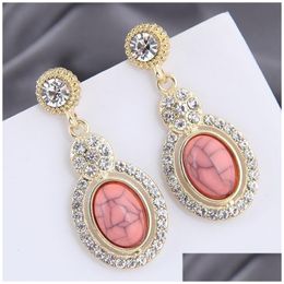 Dangle Chandelier Fashion Jewellery S925 Sier Post Earrings Inlaid Turquoise Rhinstone Stud Earring Drop Delivery Dht7V