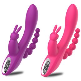 Anal Toys 3 In 1 Dildo Rabbit Vibrators For Woman Clitoris Massage Beads Sex Adults GSpot Stimulation Female Masturbator 230113