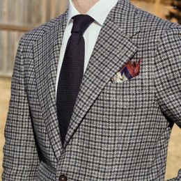 Men's Suits Men's Houndstooth Tweed Suit Formal Blazer Wool Dog Tooth Check Vintage Tuxedos Notch Lapel Two Button Men Jacket Tailored