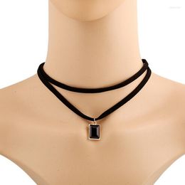 Choker Double Layer Black Leather Rope Chokers Necklace 2023 Gothic Chain Charm Crystal Pendant Neclaces Vintage Jewellery Accessories
