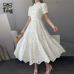 Party Dresses Tingfly Vintage Elegant Women Summer Embroidery Hollow Out Midi Long Lady Boho A Line Vestidos Elbise Frocks Za 230112