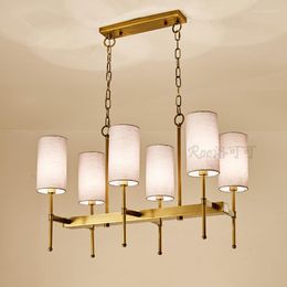 Pendant Lamps American Light Luxury Chandelier Nordic Style Modern Minimalist Restaurant Dining Room Art Rectangular All Copper