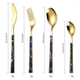 Dinnerware Sets Gold-plated Stainless Steel White Black Stone Wood Grain Tableware Four-piece Set Knife Fork Spoon