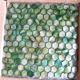 Wallpapers Green Mother Of Pearl Mosaic Tile For Home Decoration Backsplash And Bathroom Wall Hexagon Pattern 1 Square Meter/lot