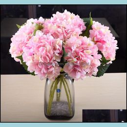 Other Home Decor Artificial Hydrangea Flower Head 47Cm Fake Silk Real Touch Single Hydrangeas Party Wedding Decoration 19 Colours Vt0 Dhws3