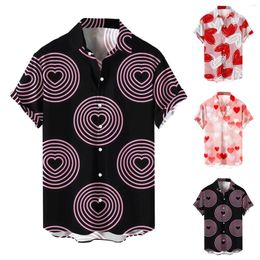 Men's Casual Shirts Men Valentine Day Print Shirt Turedown Collar Breathable Oversized Slim Fit Vintage Fashion Tops