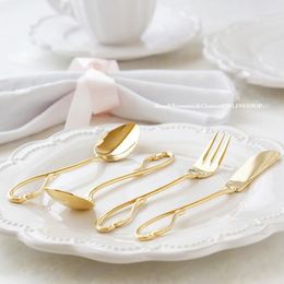 Flatware Sets Retro Hollow Stainless Steel Gold Plated Velvet Series Afternoon Tea Princess Fork / Coffee Spoon Butter Knife Set-4 Pcs