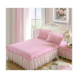 Bedding Sets Ins Nordic Princess Style Solid Colour Bed Skirt Single Double Cotton Beds Er Lace Lotus Leaf Nonslip Sheet Pillowcase D Otlec