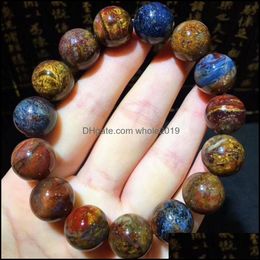 Beaded Strands Genuine Natural Yellow Red Pietersite 14.2Mm Round Beads Powerf Reiki Bracelet Women Men Stone Certificate Drop Deliv Otgqx