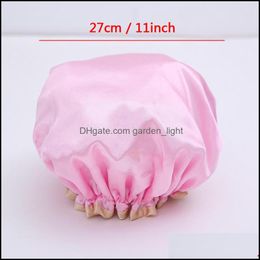 Shower Caps Double Layer Waterproof Cap Resuable Solid Elastic Band Bath Thicken Hair Anti Hat Adt Makeup Er Vt1676 Drop Delivery Ho Dhpaf