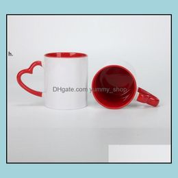 Mugs Sublimation 11Oz Ceramic Mug With Heart Handle 320Ml White Cups Colorf Inner Coating Water Bottle By Sea Rrb13001 Drop Delivery Otfuh